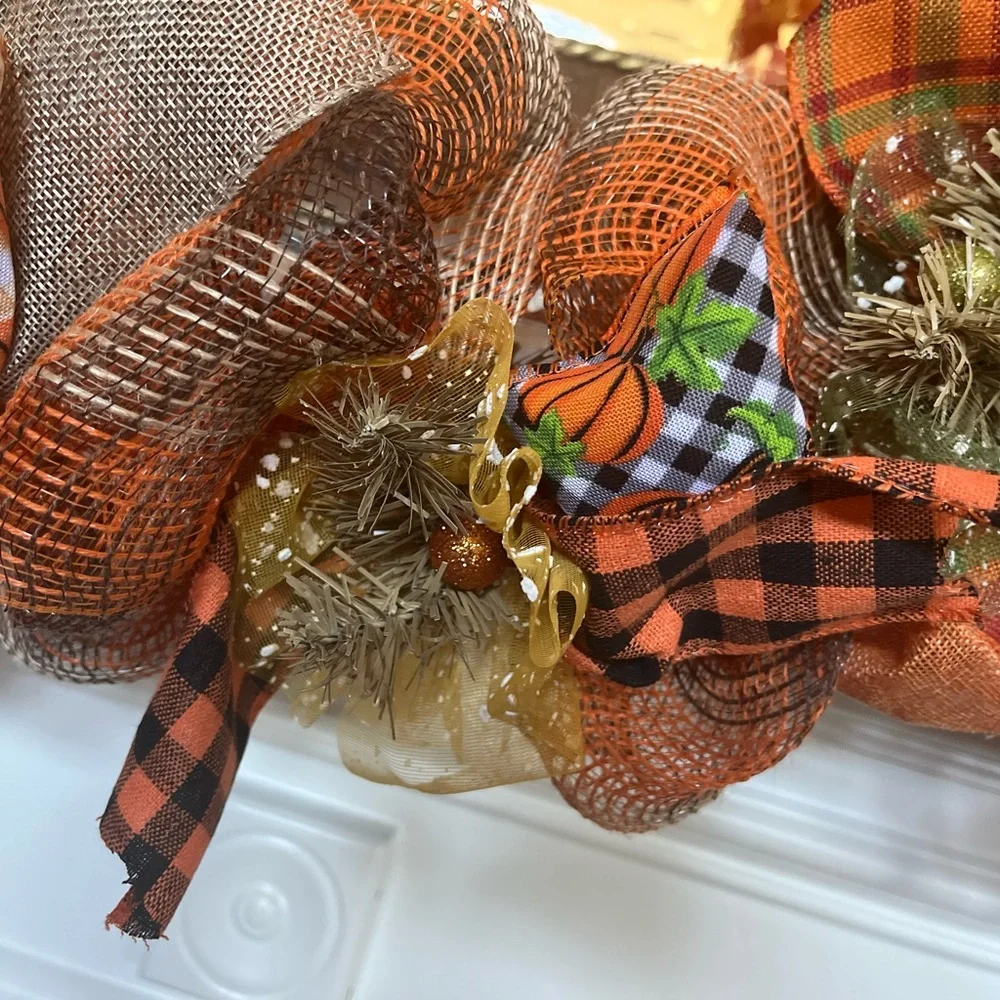 Fall Thanksgiving Autumn 9’ Fireplace Door GARLAND Pumpkin MATCH WREATH AVAIL